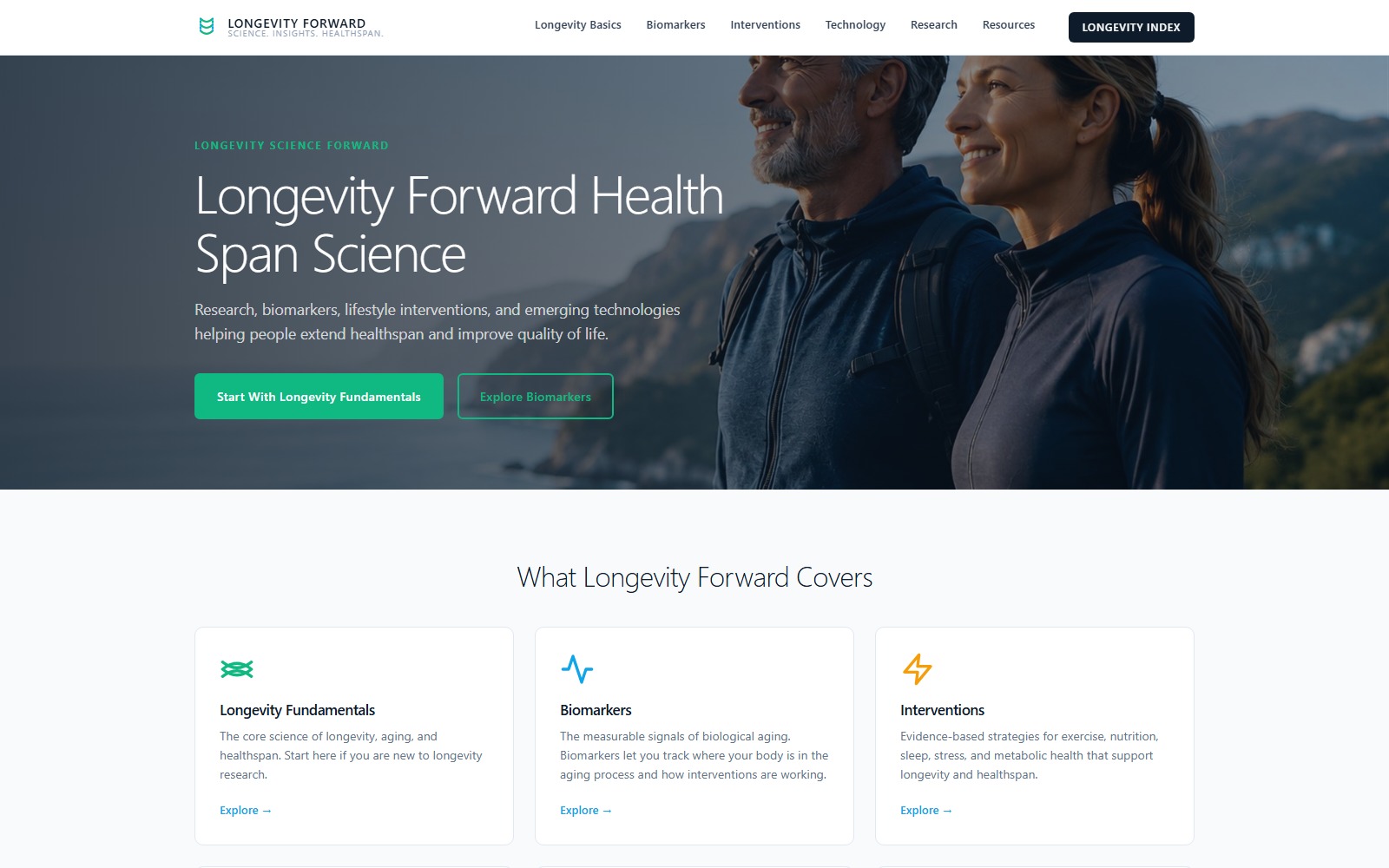 LongevityForward.com website homepage snapshot