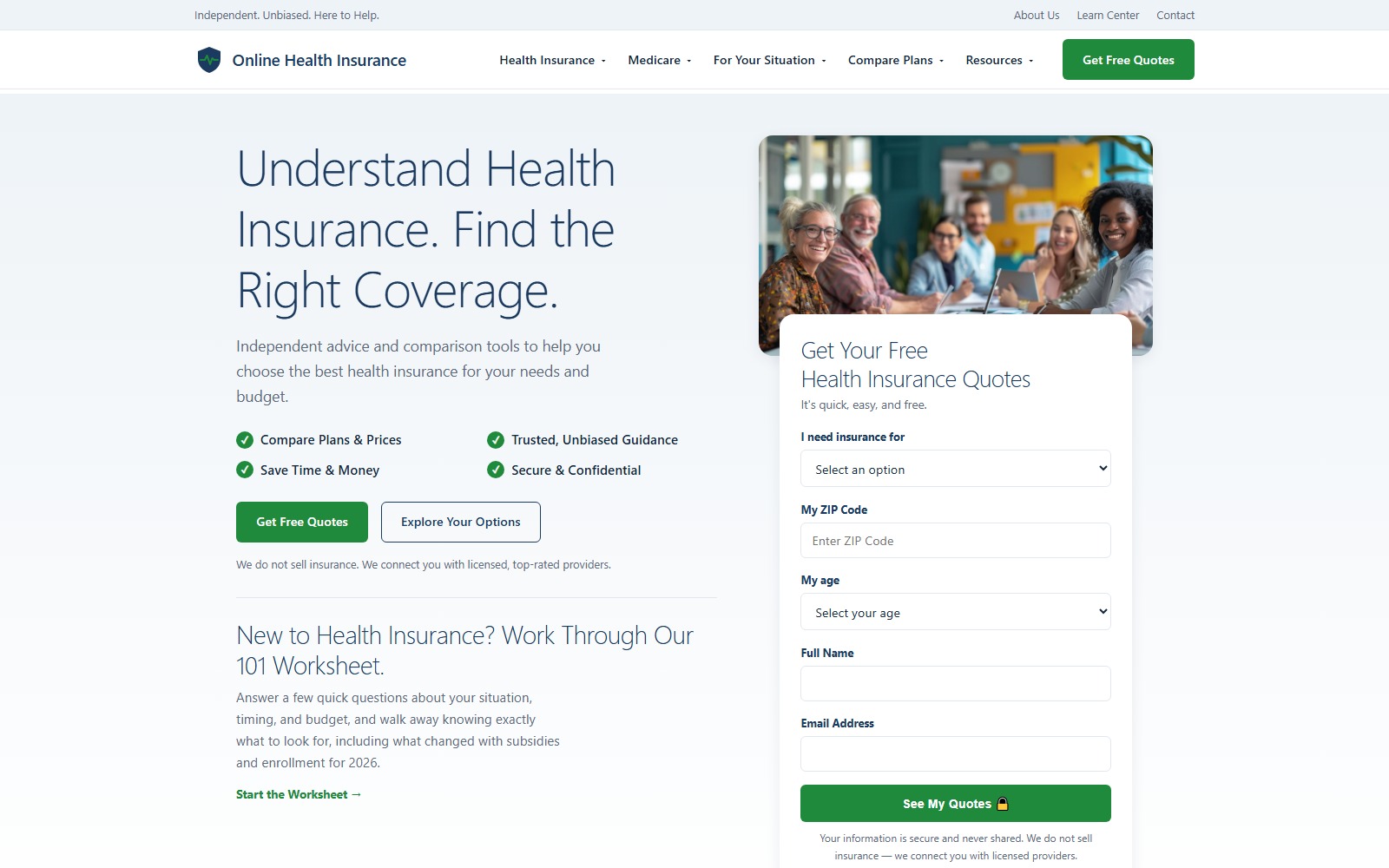 OnlineHealthIns.com website homepage snapshot