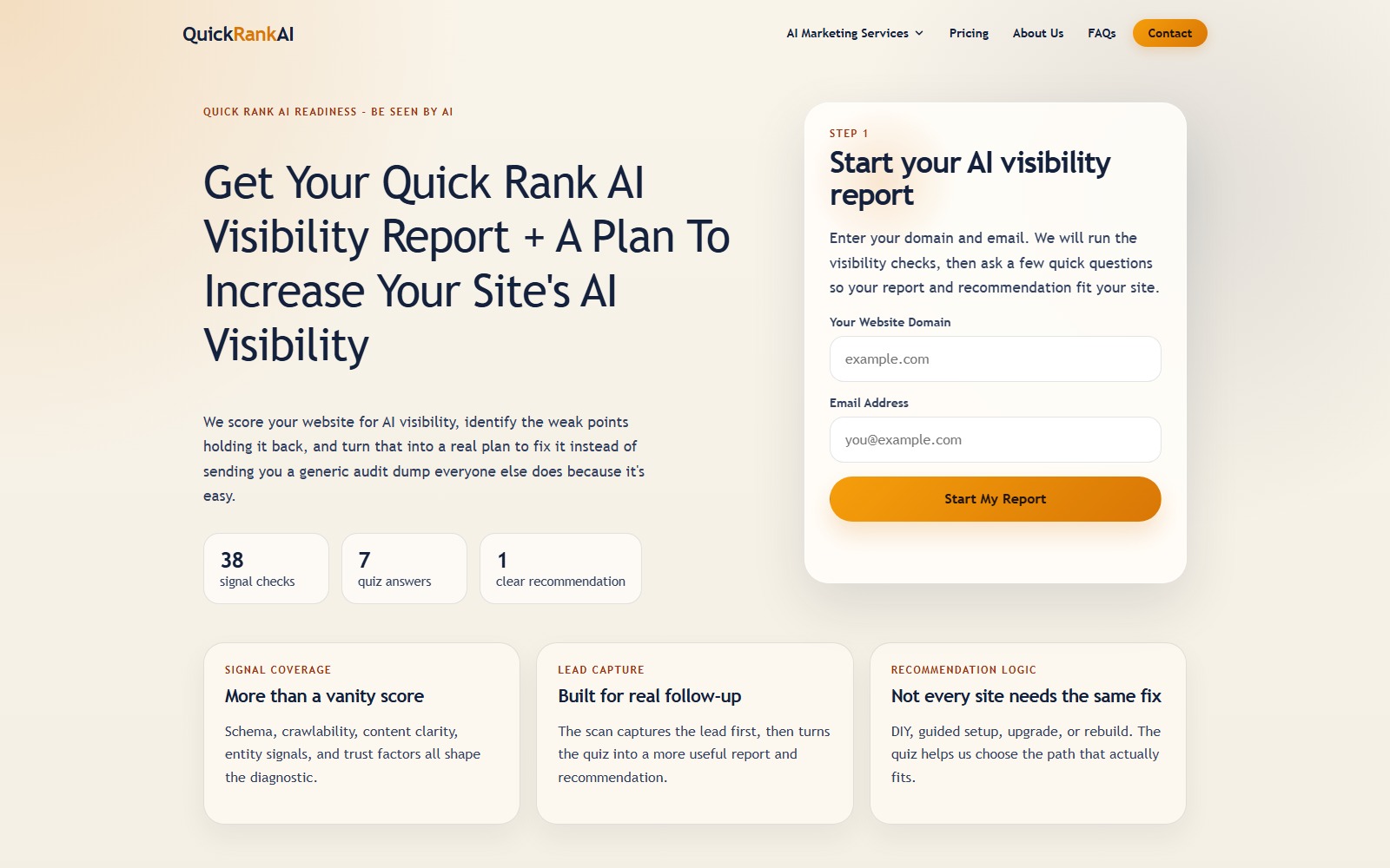 QuickRankAI.com website homepage snapshot