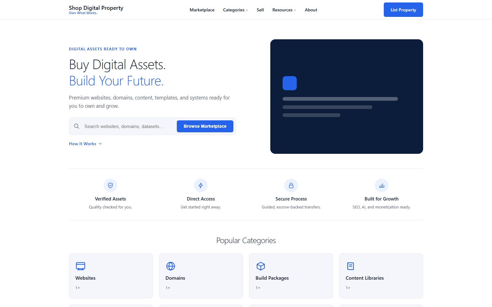 ShopDigitalProperty.com website homepage snapshot
